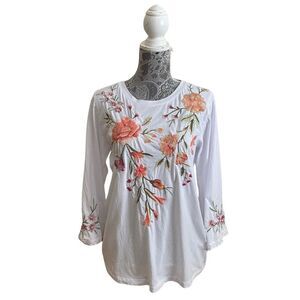 Johnny Was Embroidered Long Sleeve Top Style J16023-1 White Size Medium
